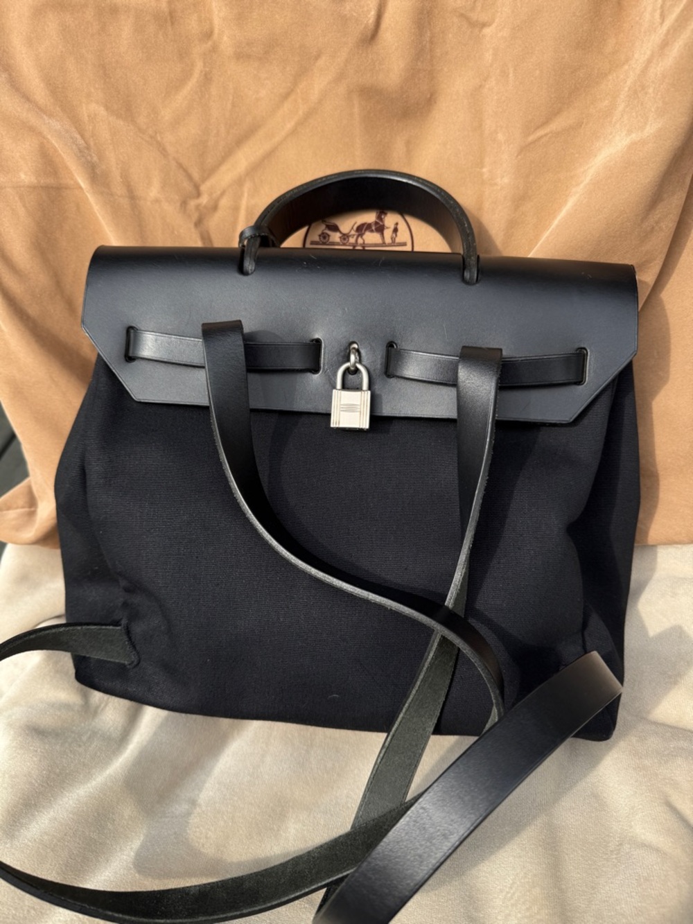 Hermès Herbag Backpack Black Toile Vache Hunter Palladium Full Set VTG Full Set - Picture 3 of 15